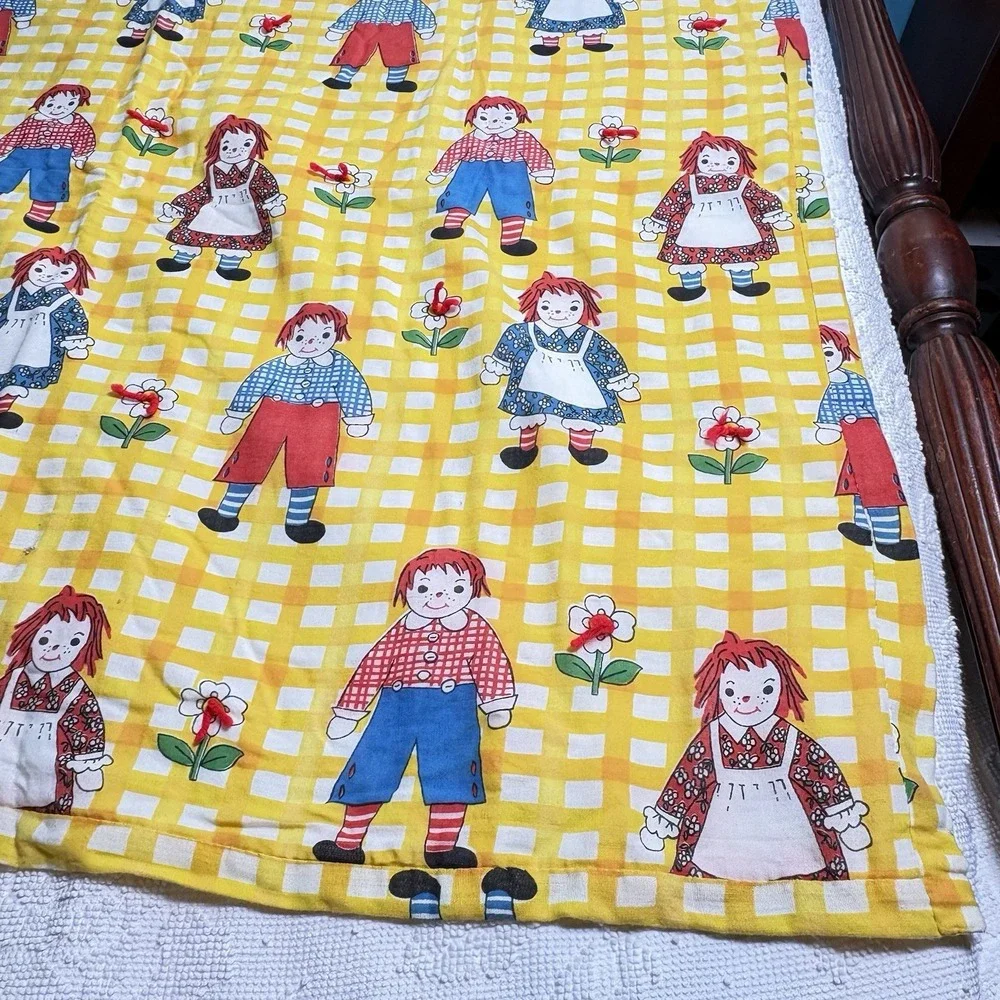 Raggedy Ann Andy Quilt Top Cover Crib Lap Colorful Yellow Gingham 45 X 40